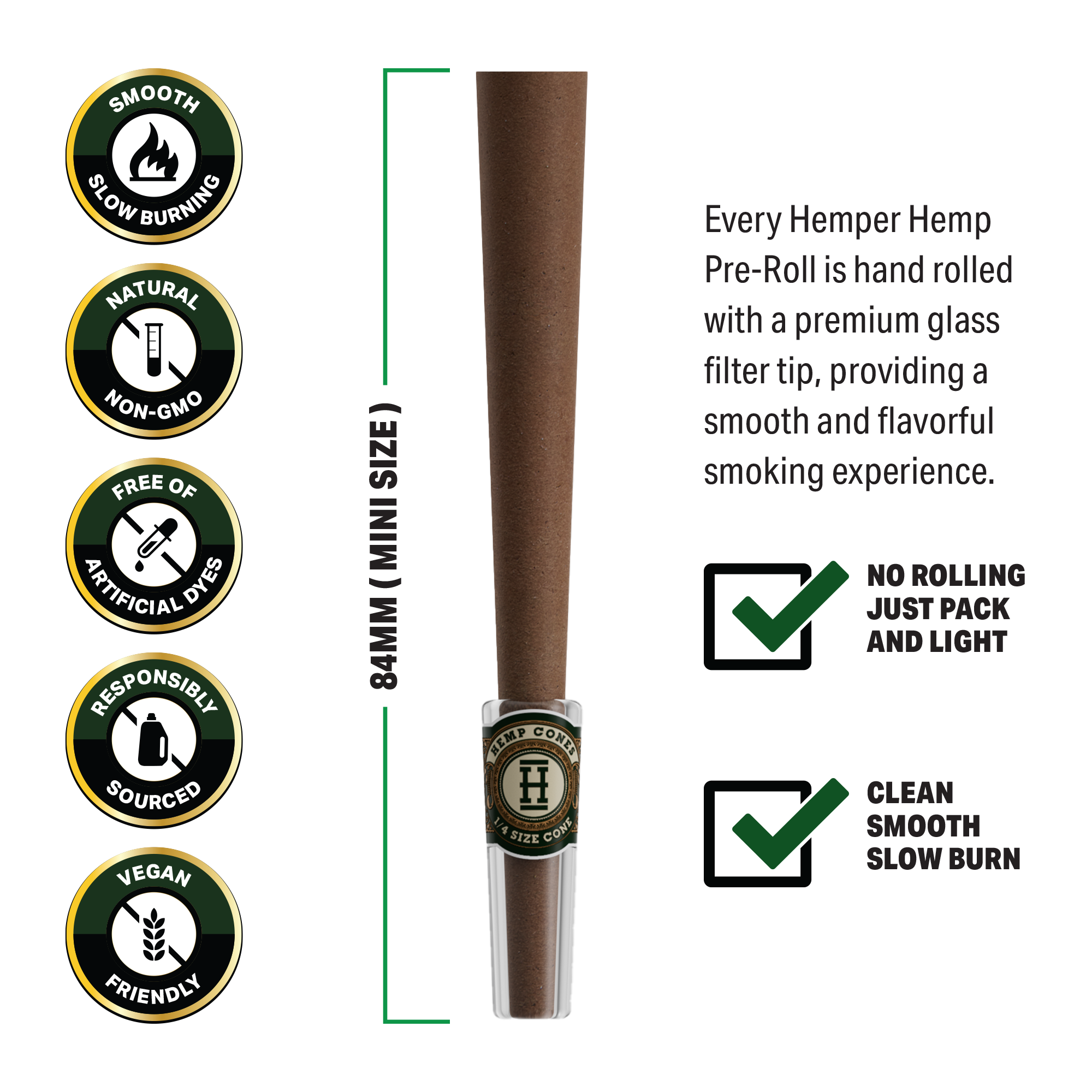 Pre-Rolled Mini Size Glass Tipped Hemp Cones | 4PK