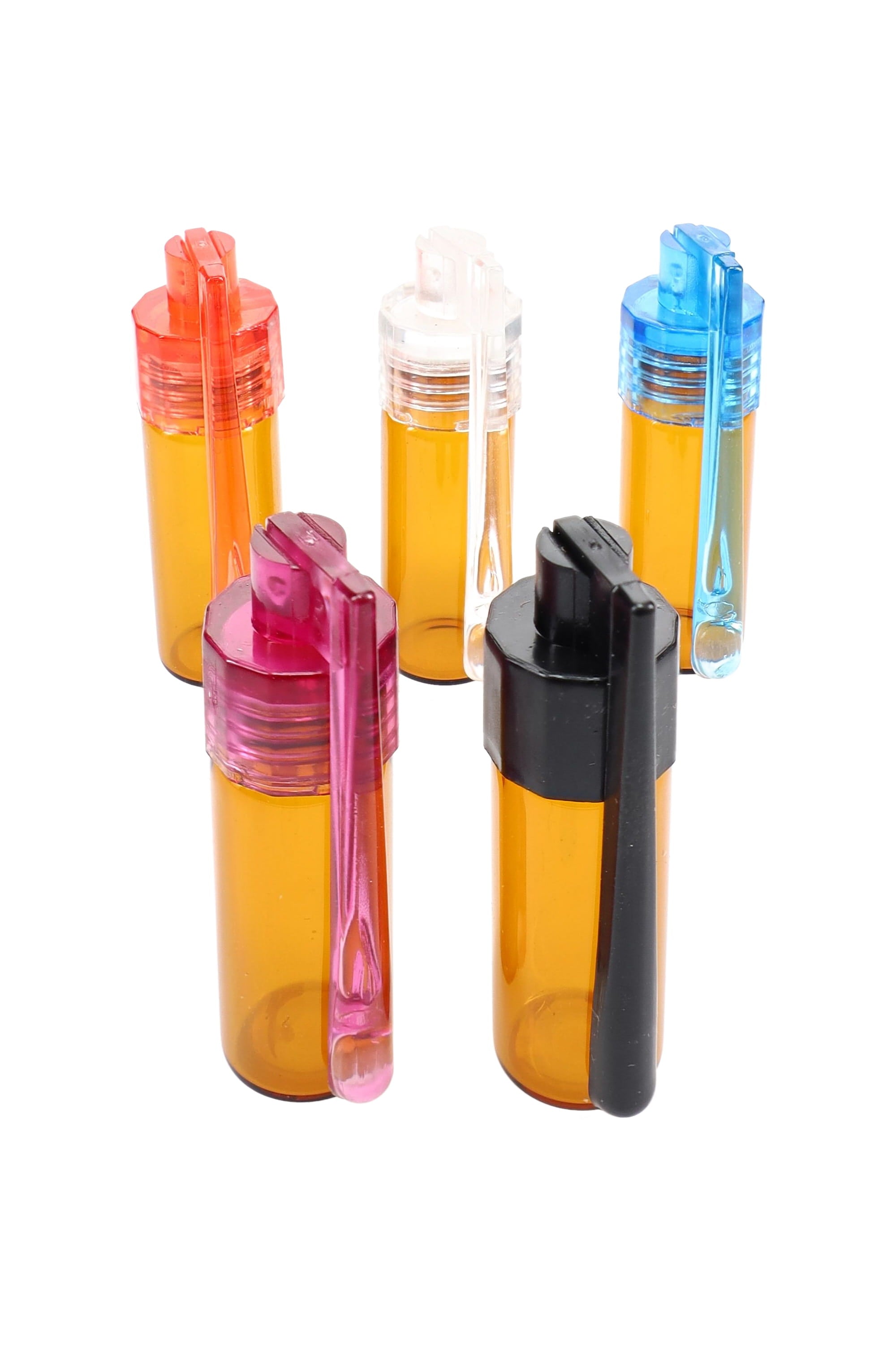 Amber Glass Snuff Vial with Spoon “Pocket Scoop” – 51 mm – Assorted Colors