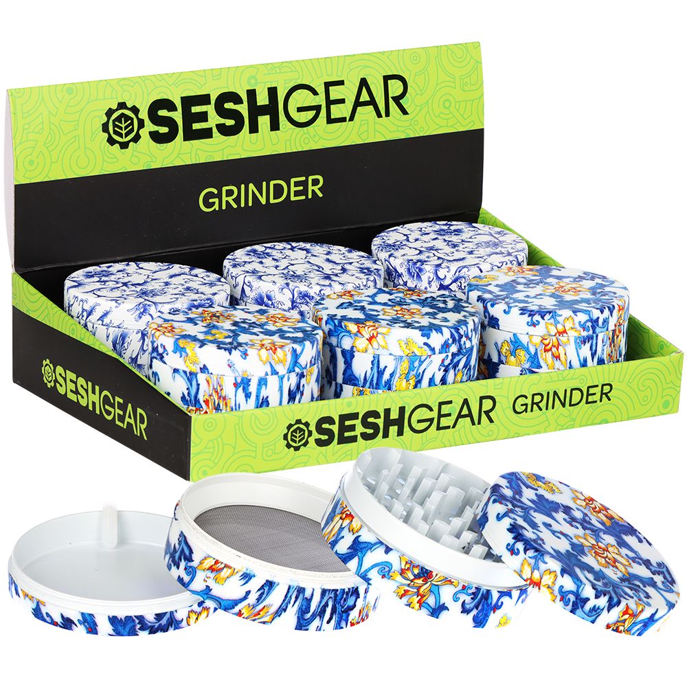 6CT DISPLAY - SeshGear Vintage Aluminum Grinder - 4pc / 2.5" / Assorted Designs