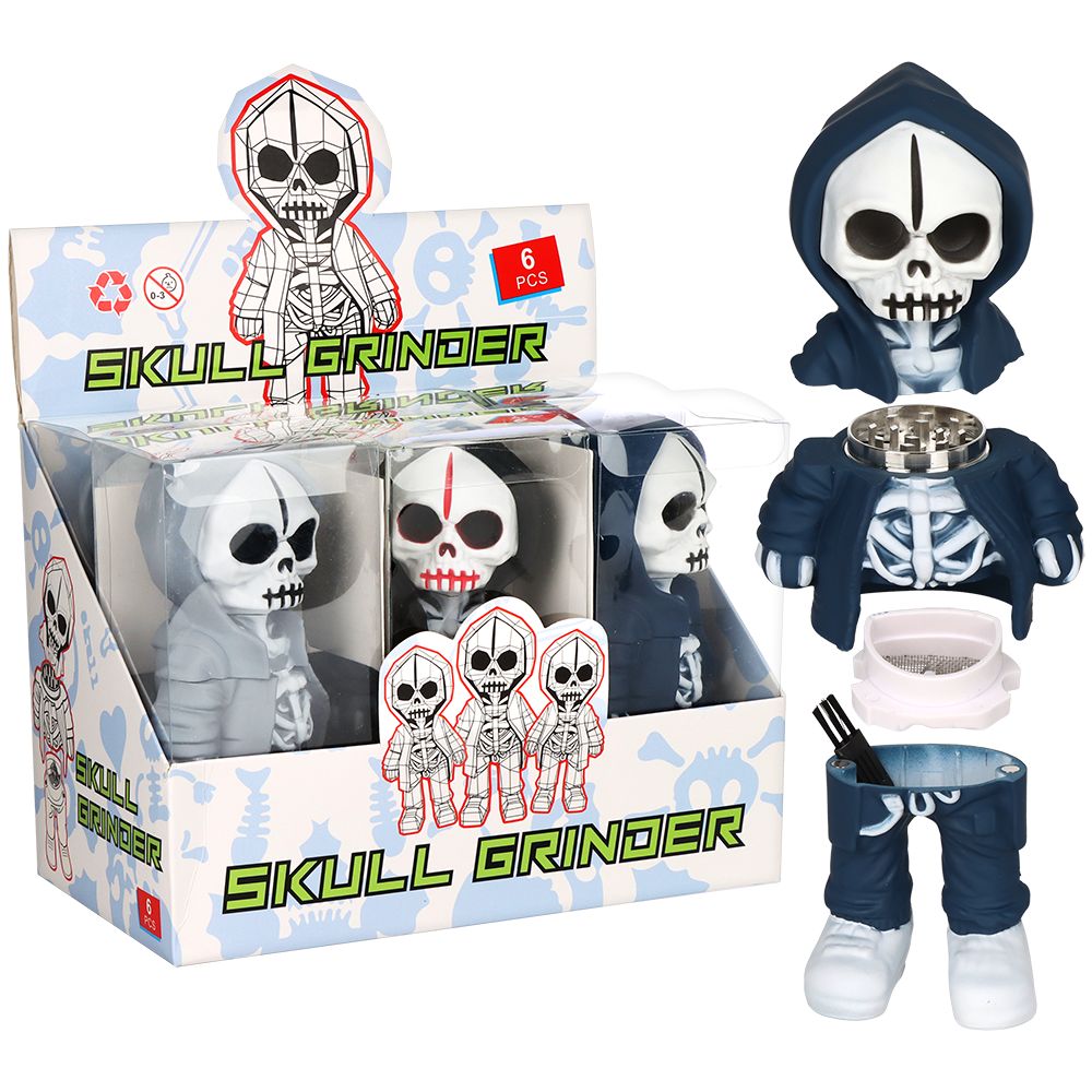 6CT DISPLAY - Scary Skully Boyz Aluminum Grinder - 4pc / 1.5" / Assorted Colors