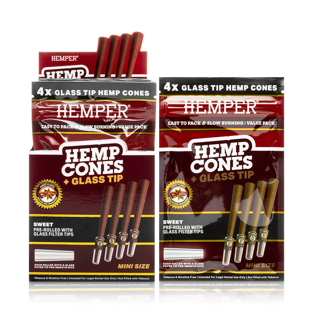 Pre-Rolled 4PK Mini Size Glass Tipped Hemp Cones | 12ct Display