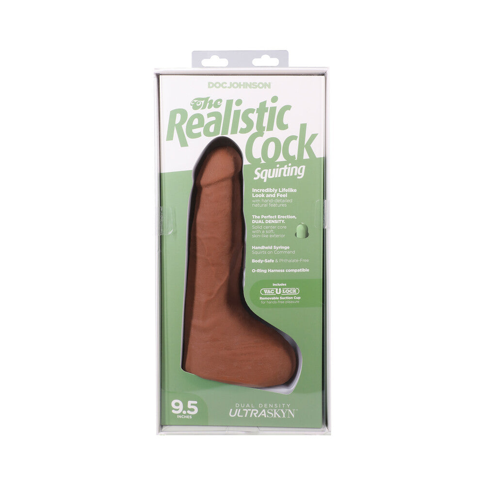The Realistic Cock Squirting 9.5 in. ULTRASKYN Vac-U-Lock Dildo Caramel