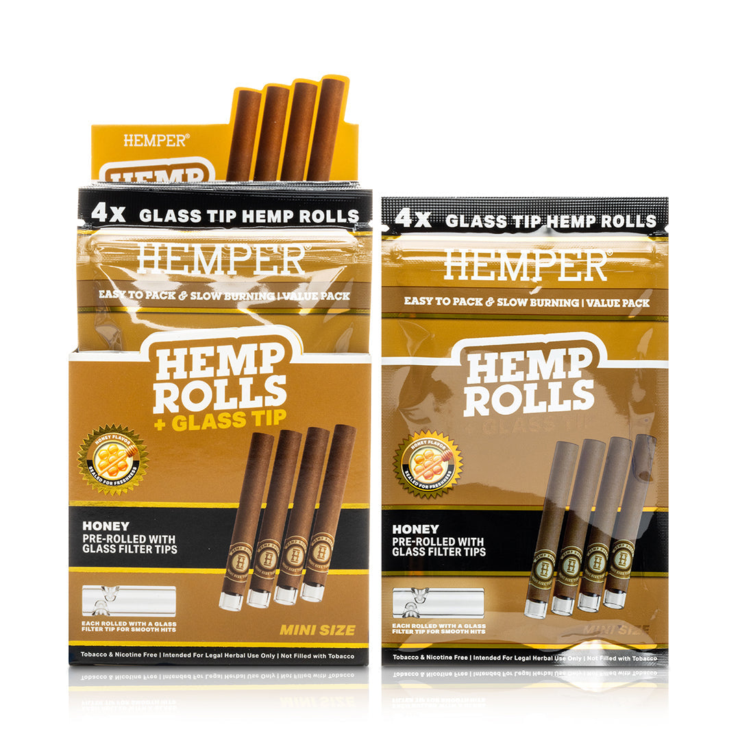 Pre-Rolled Mini Size Glass Tipped Hemp Rolls | 4PK Display