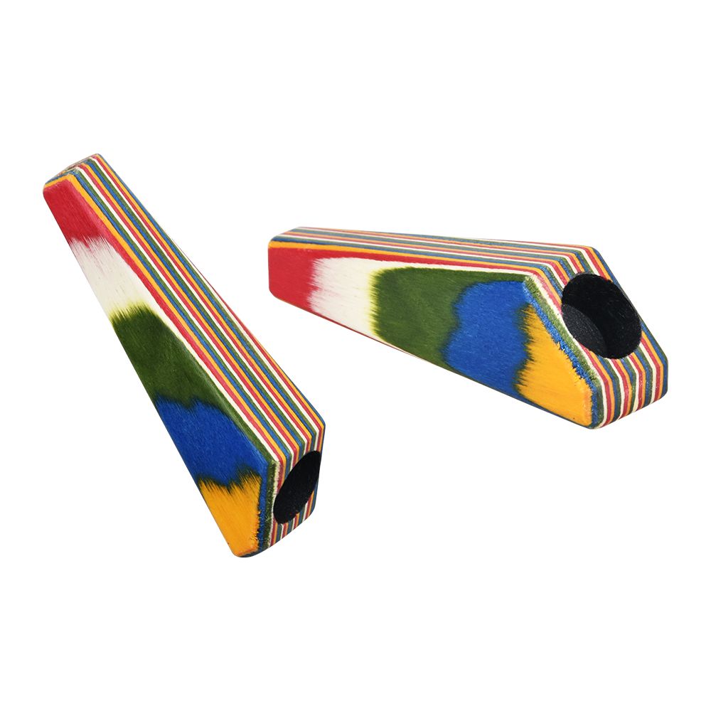 Rainbow Wooden Hand Pipe - 3" 25ct