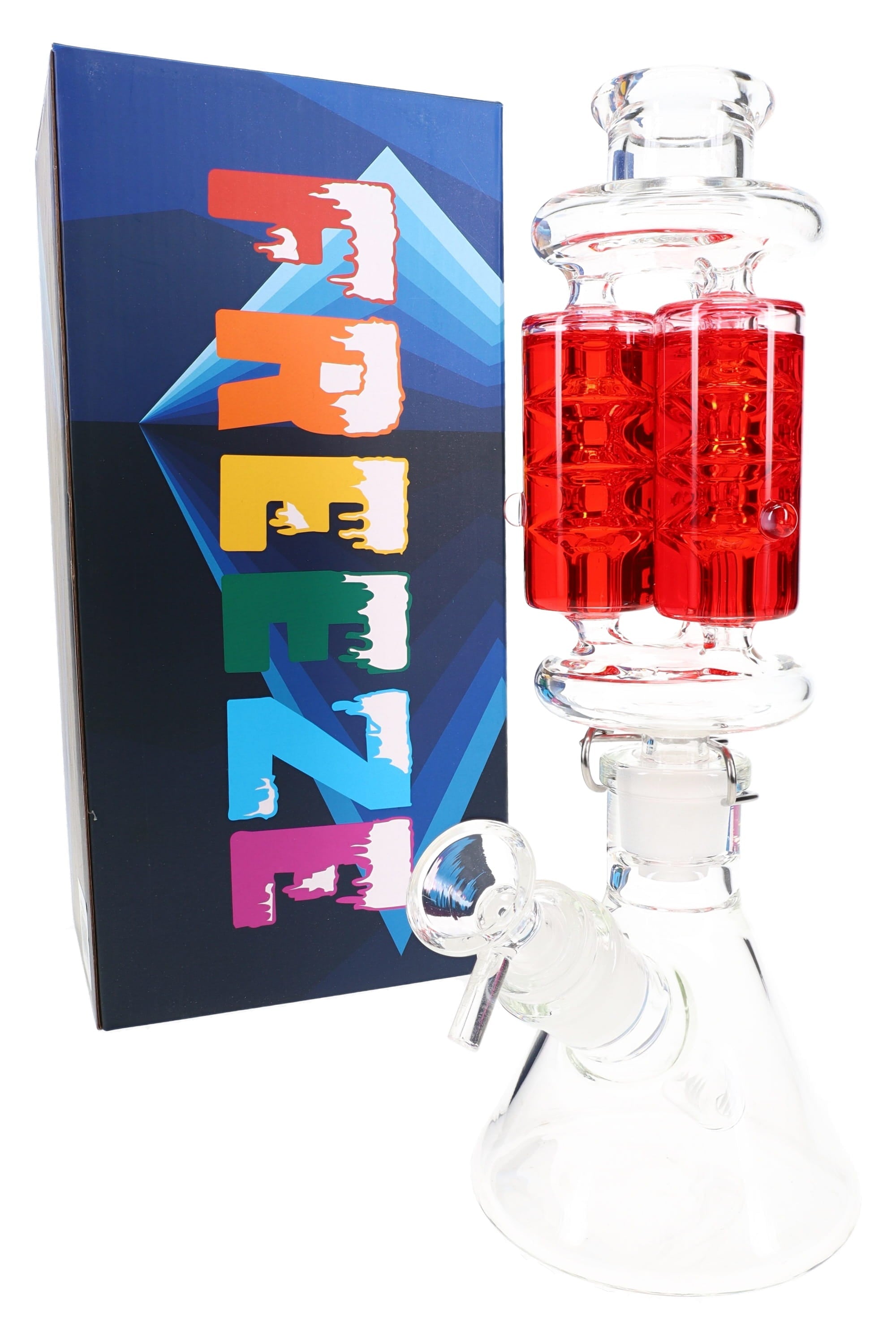 Fluid-Filled Triple Chamber Beaker Bong “Freeze Trio” – 10.5″ – Assorted Colors