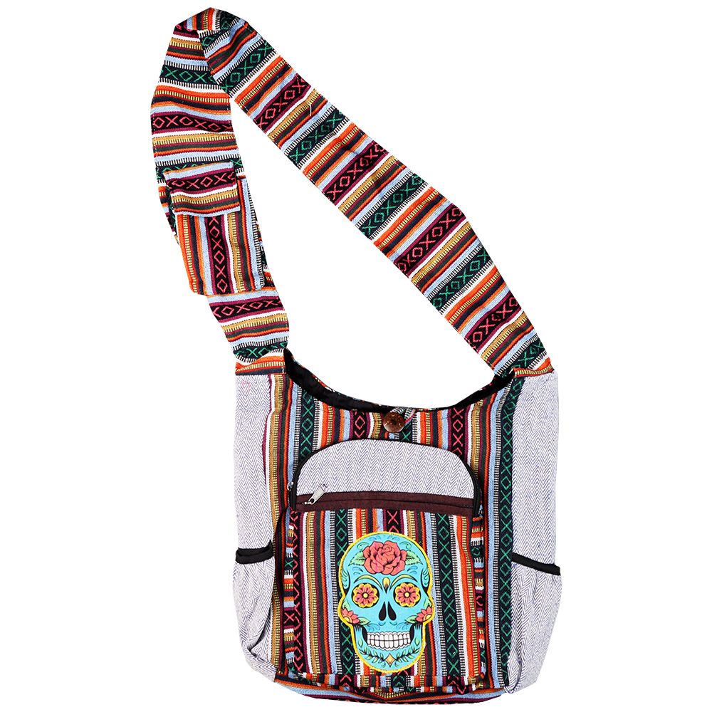 ThreadHeads Sugar Skull Aztec Patchwork Shoulder Sling Bag - 15"x14"
