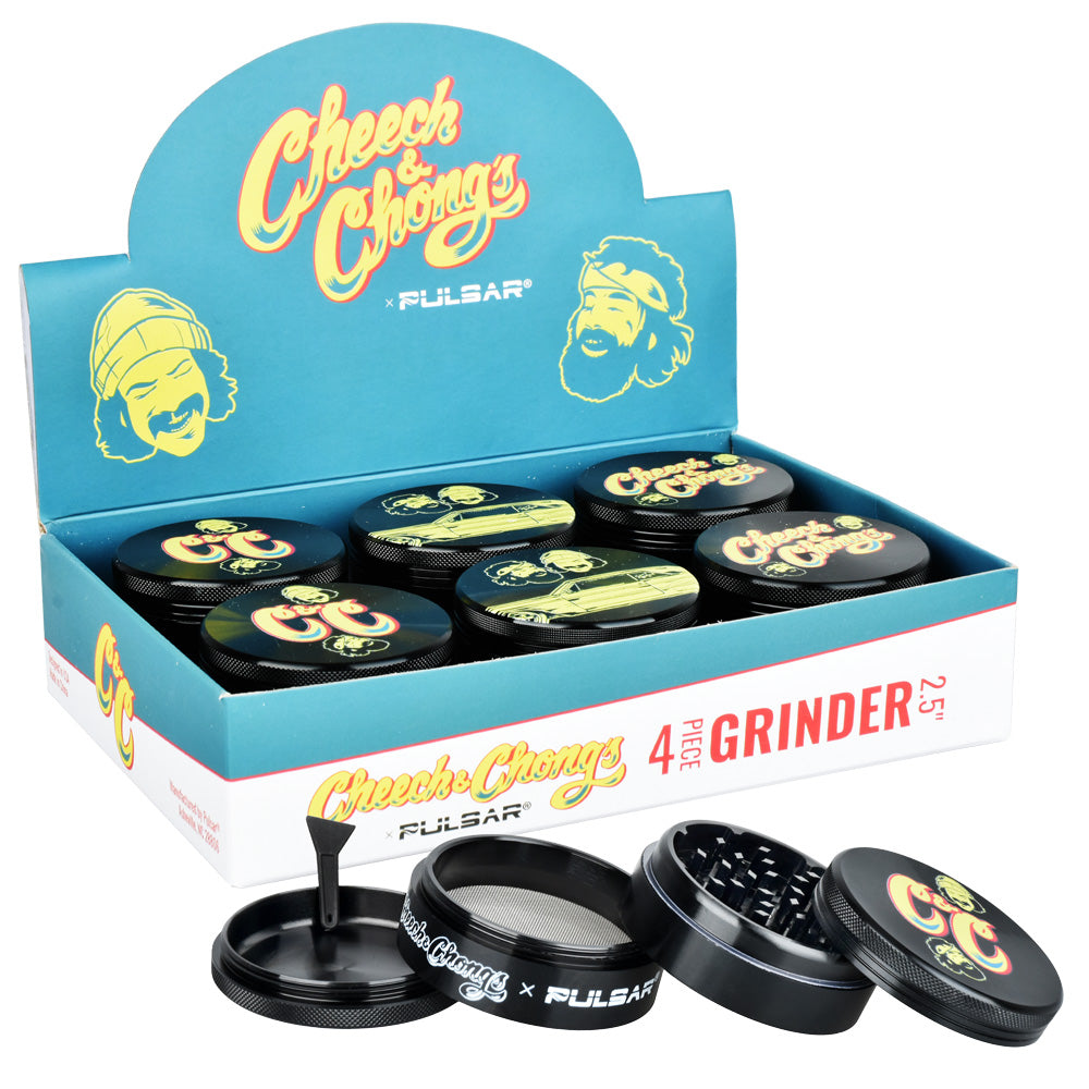 Cheech & Chong's x Pulsar Metal Grinder - Black / 4pc / 2.5" 6pcs