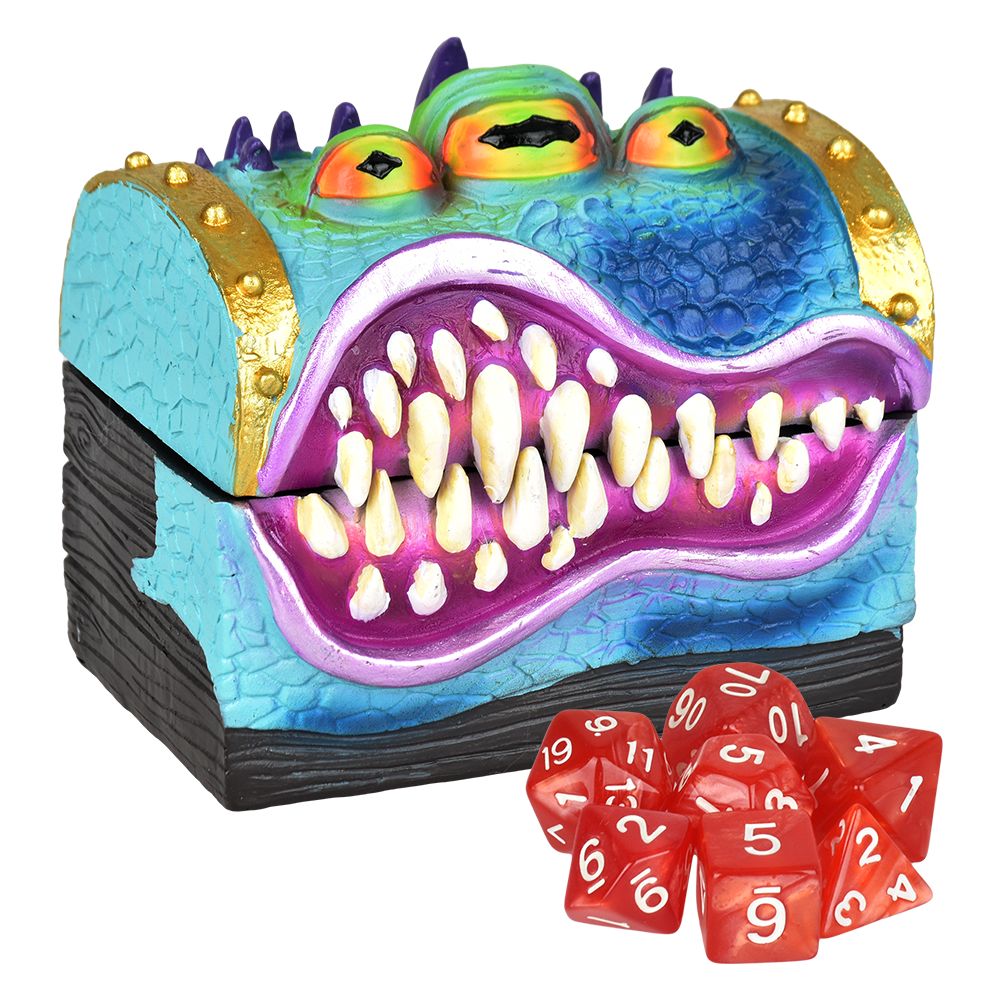 Monster Polyresin Box with Gaming Dice - 3.8" x 3.6"