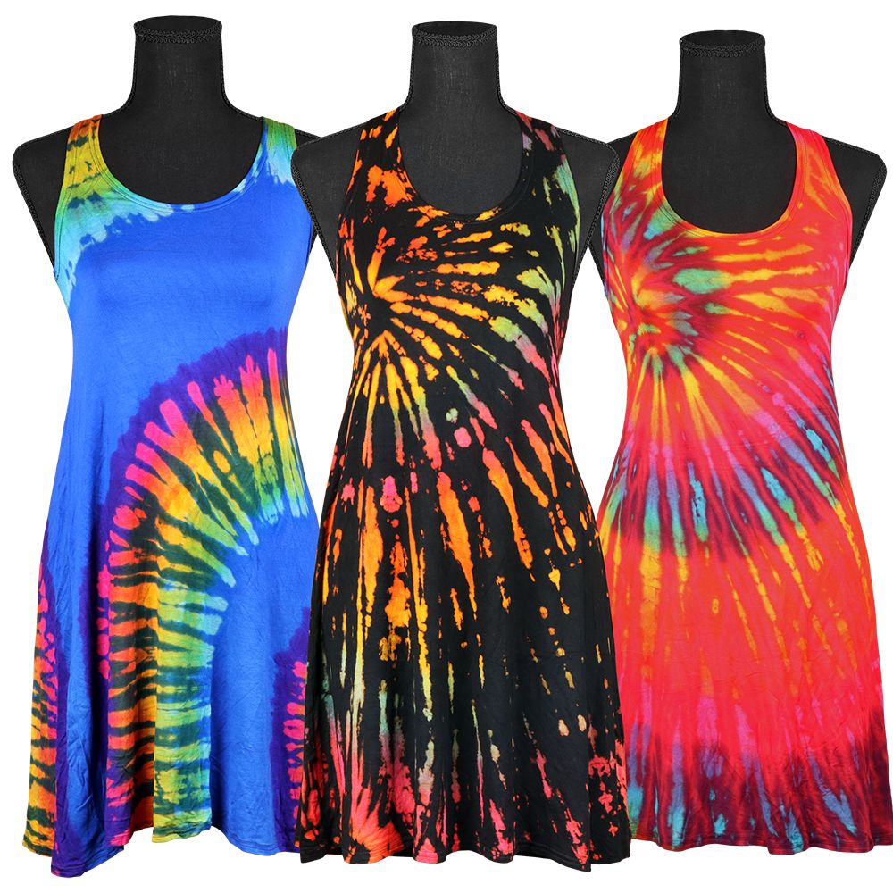 Tie Dye Tank Top Mini Dress - One Size / 25" / Colors Vary