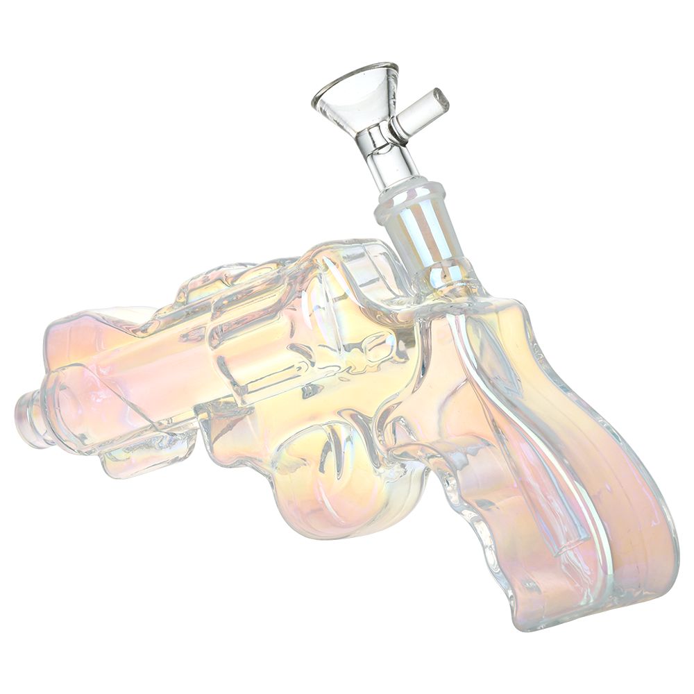 Revolver Handgun Electroplated Water Pipe - 8" / 14mm F