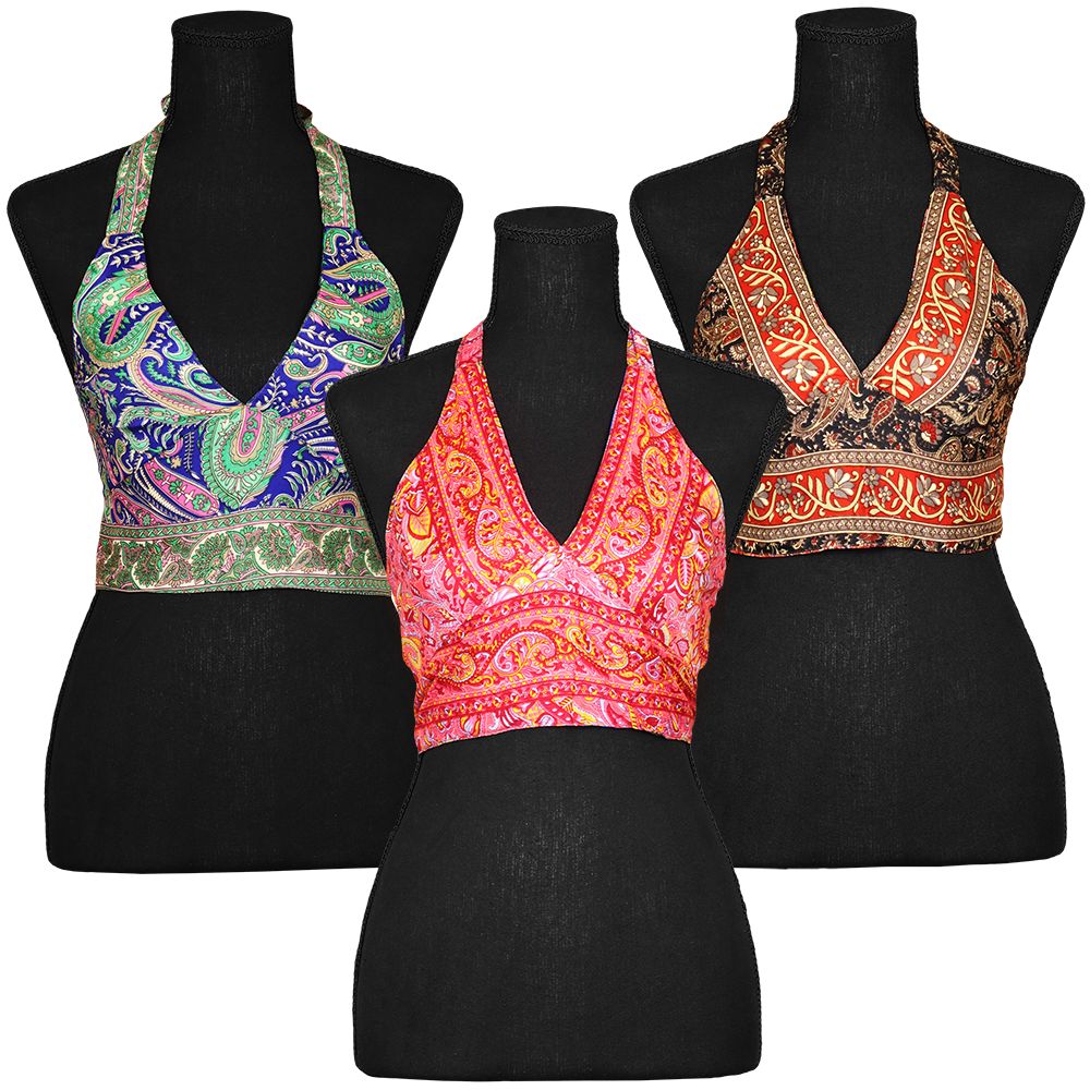 Silk Halter Tie Crop Top - One Size / Styles Vary