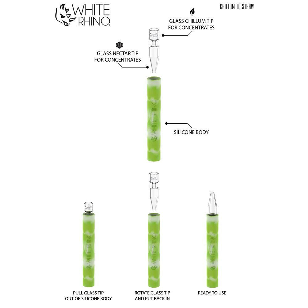 White Rhino Quartz Chillum To Straw - 5" / Glow In The Dark 25ct