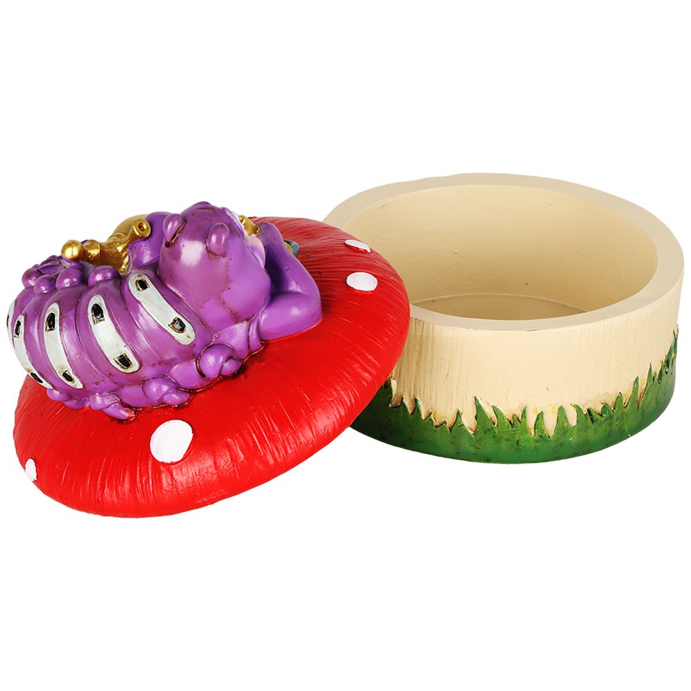 Caterpillar Mushroom Polyresin Trinket Box - 3.5" x 4.5"
