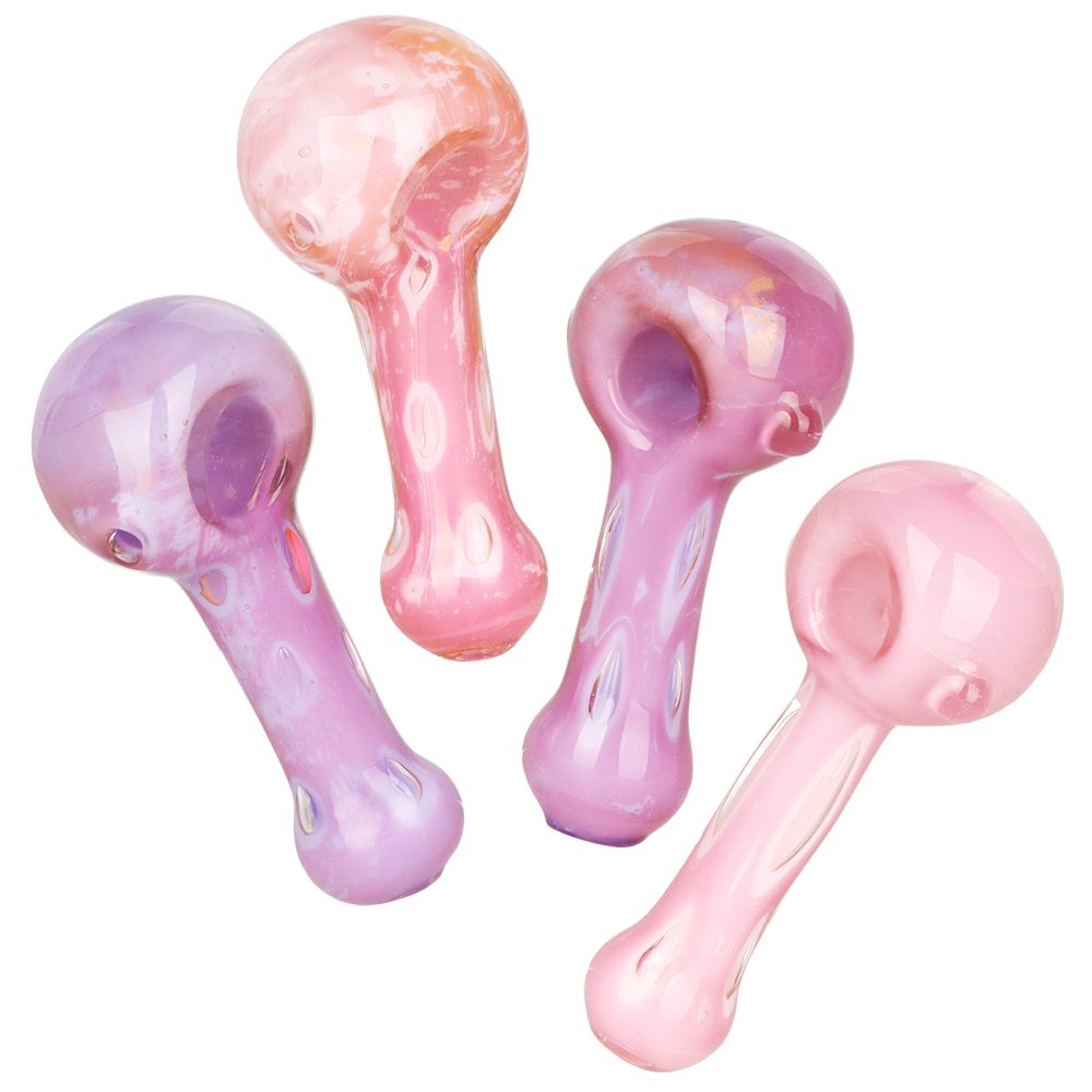 4CT BUNDLE - Milky Spotted Glass Spoon Pipes - 3.75"-4" / Assorted Colors and Styles